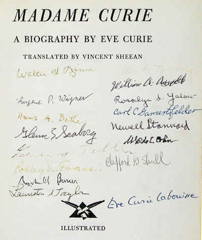 Autographed Copy of Marie Curie's Biography