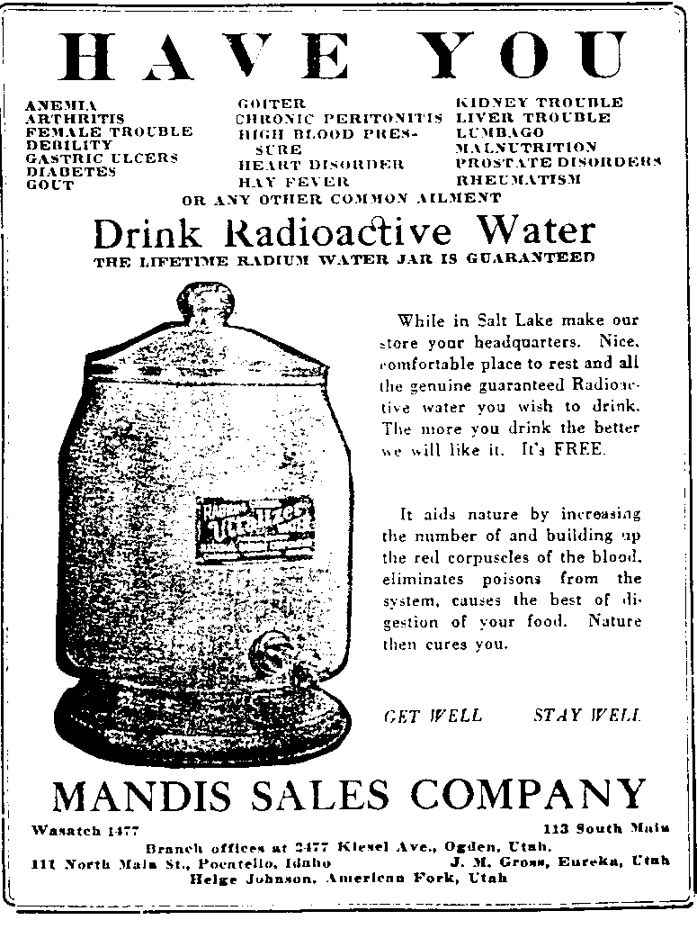 Lifetime Radium-Vitalizer Water Jar (ca. 1925-1927)