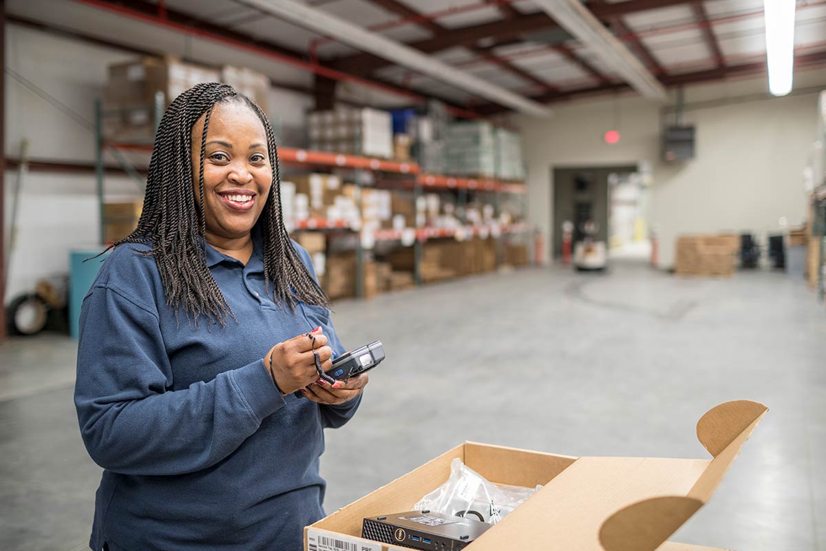 African female in warehouse