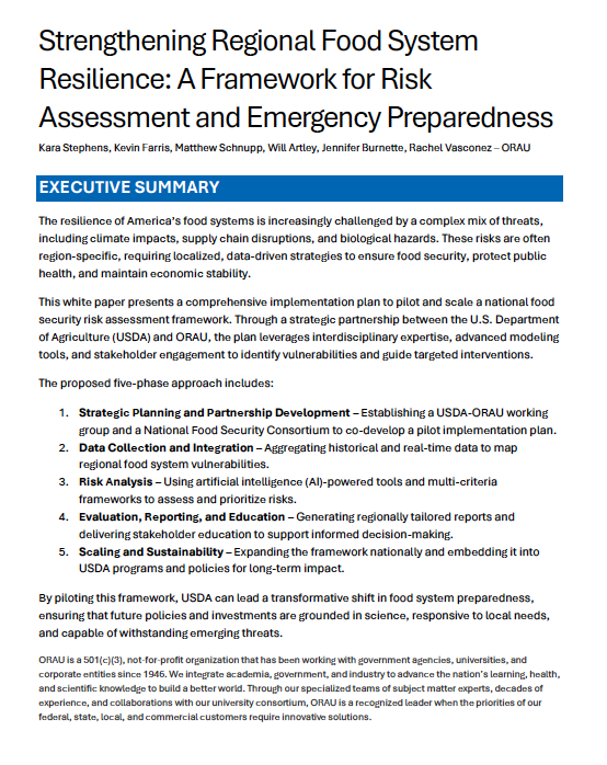 Strengthening Regional Food System Resilience: A Framework for Risk Assessment and Emergency Preparedness
