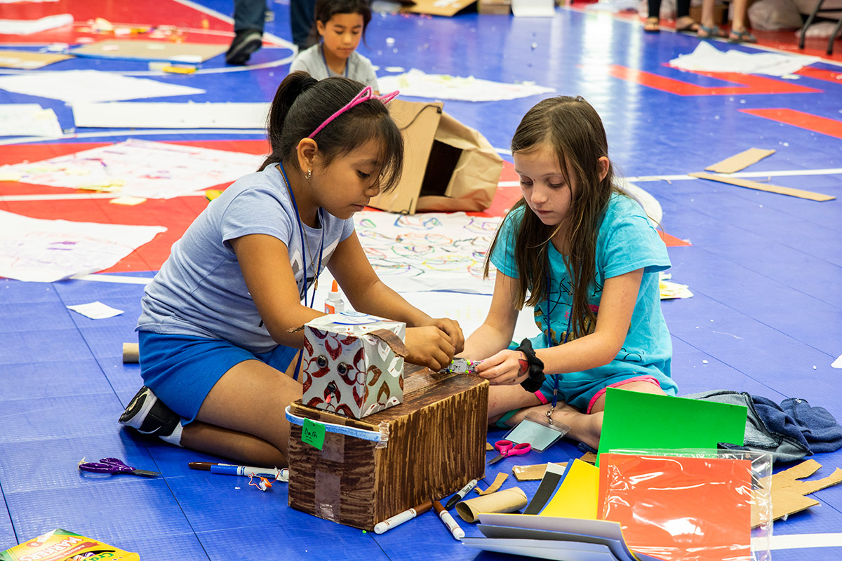 Young female students participate in a STEM camp