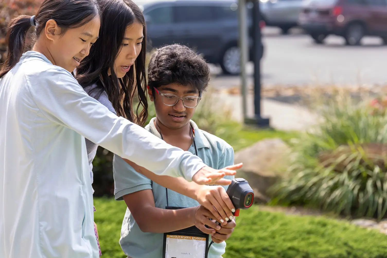 Three students participate in the middle school Appalachian STEM Academy