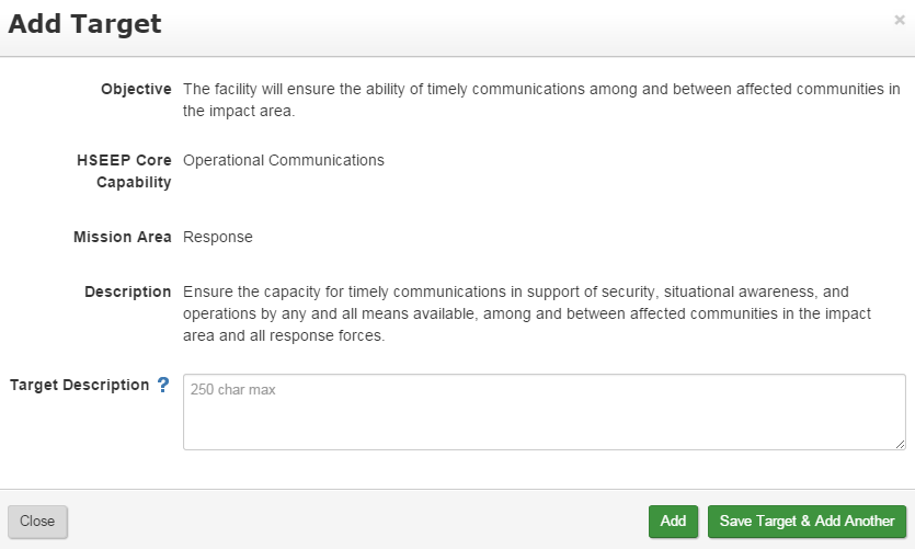 Add targets under each exercise objective for evaluation