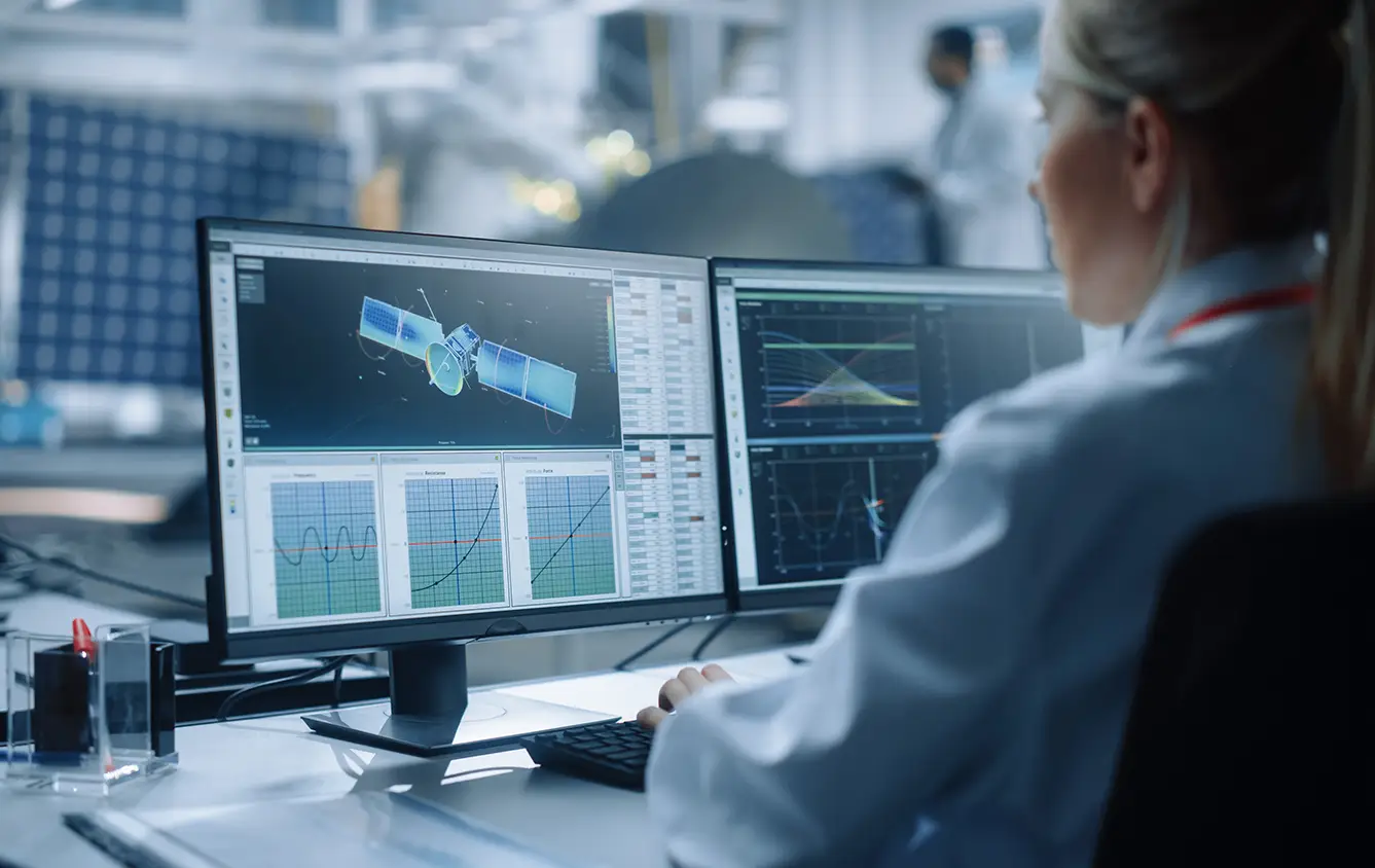 Woman looking at a satellite on a computer screen