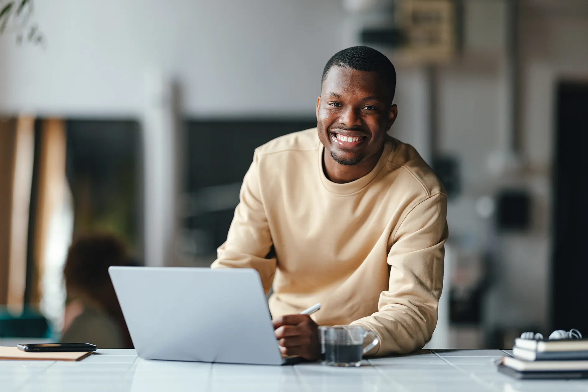 Male participating in a virtual meeting